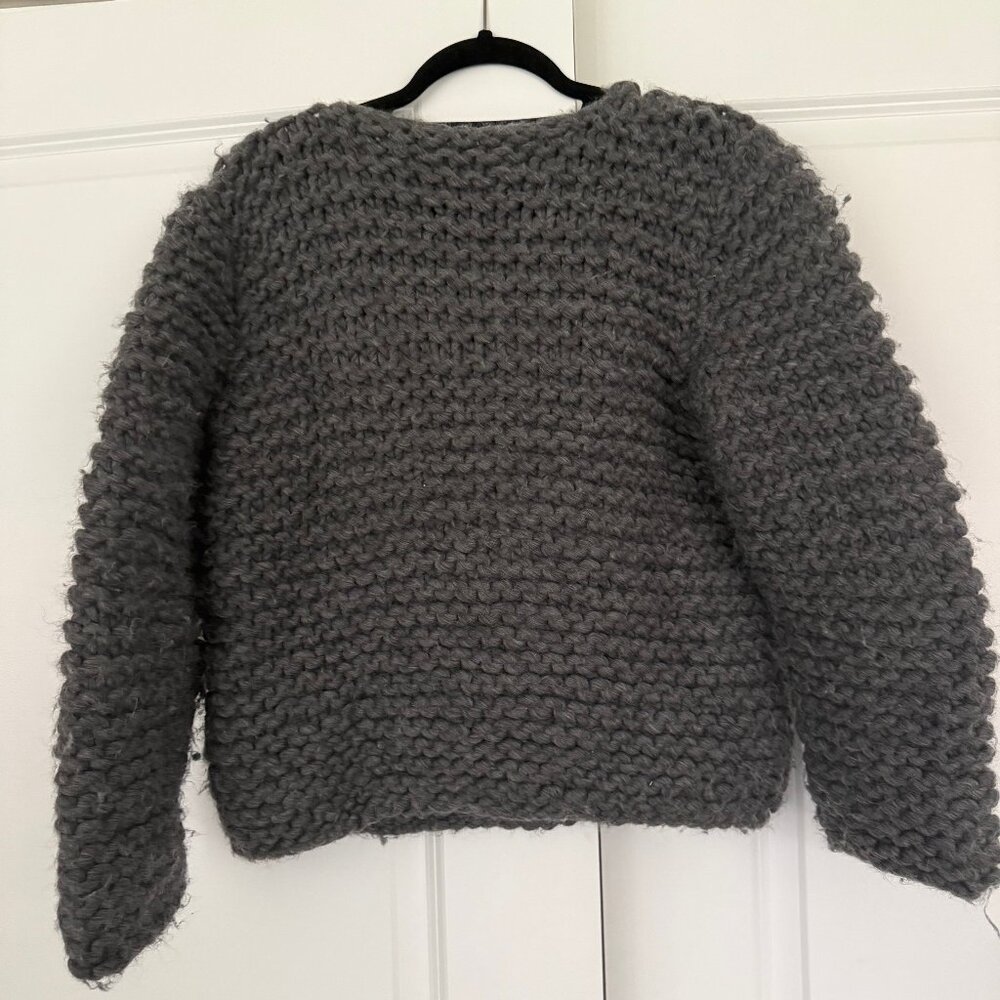 Sien+Co Chunky Knit Cropped Sweater Gray Wool Blend Textured Pullover Size Small